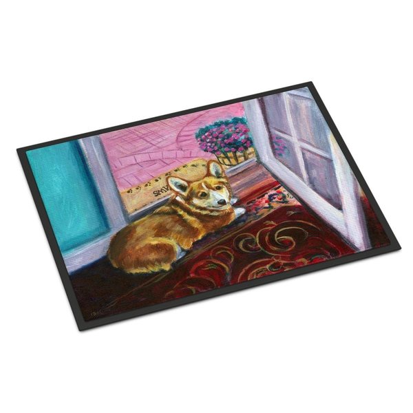 Carolines Treasures 24 x 36 in. Corgi Watching from the Door Indoor or Outdoor Mat 7410JMAT